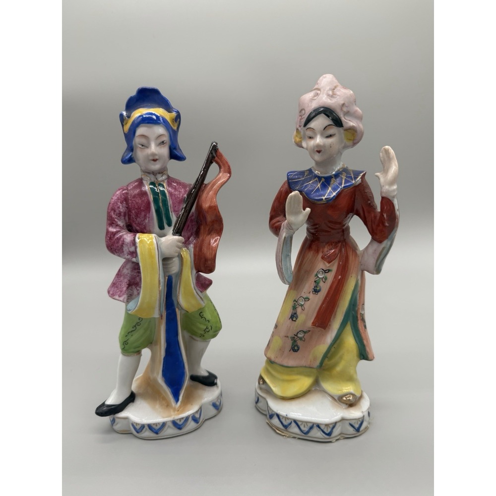 Vintage Pair Occupied Japan Porcelain Figurines – Chinese Opera Actor & Dancer